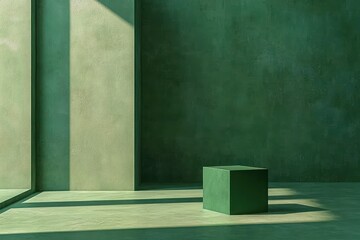 Poster - Minimalistic Geometric Space with Green Block for Product Presentation and Branding Mockup