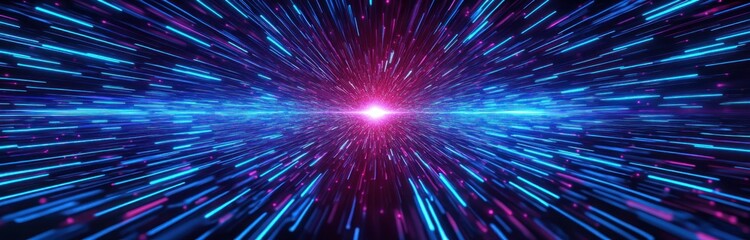 Poster - Abstract Speeding Light Blast Background with Dynamic Rays and Burst Effect in Blue and Purple