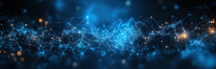 Fototapete - Futuristic Abstract Cyberpunk Data Visualization Network with Interconnected Nodes and Lines