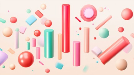 Fototapete - D bars and pie chart graphics in vivid colors, floating in space against a neutral backdrop for a visually impactful design