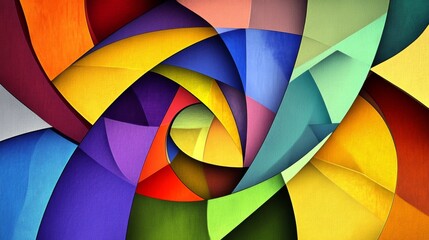 Poster - Abstract geometric shapes in vibrant colors, overlapping and forming a modern, dynamic design with shadows and depth on a minimalist background