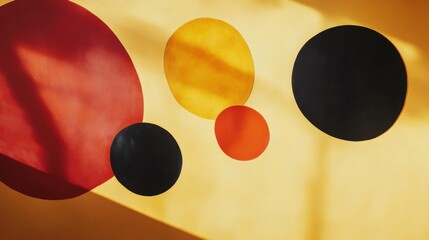 Poster - Abstract geometric shapes in vibrant colors, overlapping and forming a modern, dynamic design with shadows and depth on a minimalist background