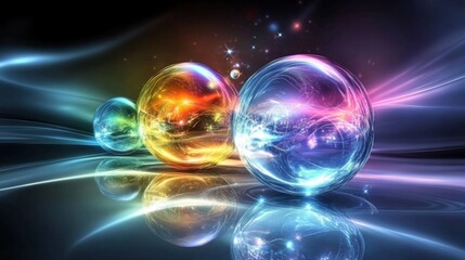 Leinwandbilder - D graphic spheres floating in space, with reflections and soft shadows, creating a futuristic and abstract composition on a dark canvas