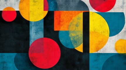 Poster - Abstract geometric shapes in vibrant colors, overlapping and forming a modern, dynamic design with shadows and depth on a minimalist background