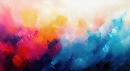 Poster - Vibrant Abstract Impressionism Painting with Blue Orange Pink Watercolor Dreamlike Atmosphere