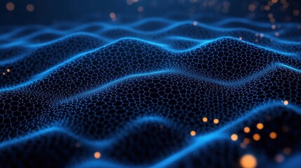 Leinwandbilder - Futuristic Abstract Hexagonal Grid Soft Blue Backlighting Flowing Composition Light Reflections Digital Art