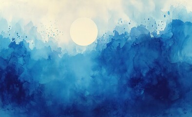 Aufkleber - Abstract Blue Watercolor Painting Sea Texture Gradient Background Fluid Art Illustration