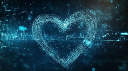 Aufkleber - A dynamic heart waveform overlaid on a faint background of medical equipment, symbolizing the interplay between technology and human health