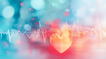 Poster - A dynamic heart waveform overlaid on a faint background of medical equipment, symbolizing the interplay between technology and human health