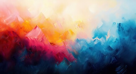 Poster - Vibrant Abstract Impressionism Watercolor Painting with Blue Orange Pink Hues
