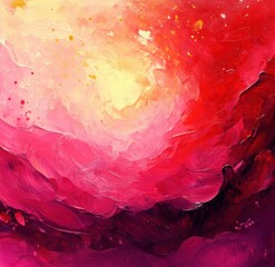 Aufkleber - Vibrant Abstract Painting with Red and Pink Swirls and Golden Light