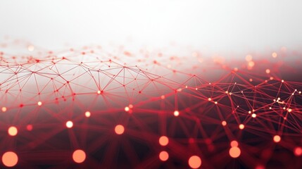 Poster - 3D Abstract Network of White Lines and Red Nodes with Soft Ambient Lighting and Blurred Background for Data Visualization