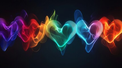 Fototapete - A series of heart waveforms depicted in different colors, symbolizing various emotional states, displayed on a dark background for a striking contrast