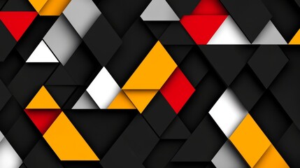 Fototapete - Collection of abstract triangle shapes in bold colors, forming a vibrant, layered pattern with depth and sharp angles on a black background