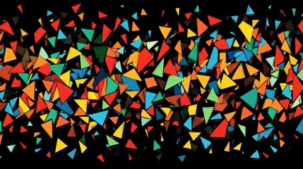 Fototapete - Collection of abstract triangle shapes in bold colors, forming a vibrant, layered pattern with depth and sharp angles on a black background