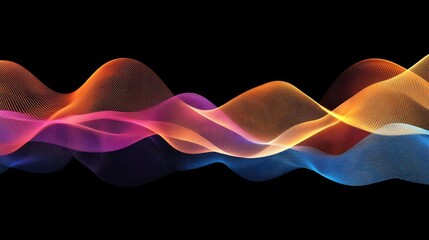 Poster - Colorful wave patterns with gradient effects, creating fluid, dynamic lines across a black background for a sleek, futuristic look