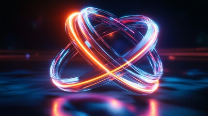Poster - Futuristic radar-style circular graphic with bright neon lines and rotating elements on a dark tech-inspired background