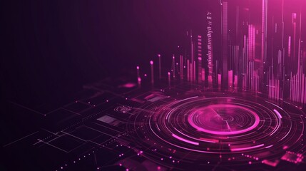 Fototapete - Futuristic radar-style circular graphic with bright neon lines and rotating elements on a dark tech-inspired background