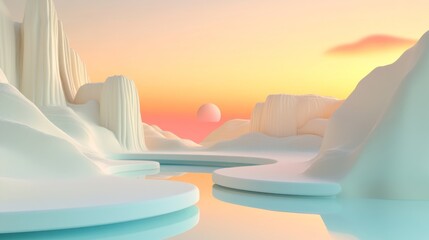 Poster - Gradient-filled polygons with smooth lines and subtle shadows, arranged to create a modern, abstract composition in soft pastel tones