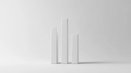 Leinwandbilder - Minimalist D bar chart with tall, sleek bars in monochromatic tones, casting shadows on a clean, white background