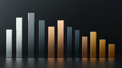 Aufkleber - Metallic D bar graph with gold, silver, and bronze bars, arranged in a staggered pattern for a premium, high-tech appearance