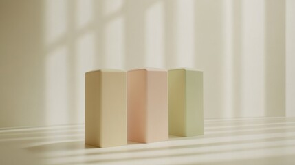 Poster - Minimal D bar graph in pastel colors, with shadows cast across a white background, creating a soft and elegant visual