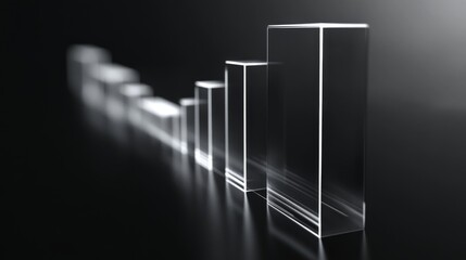 Aufkleber - Transparent D bar graph with glowing edges, set against a dark background for a modern, tech-inspired look