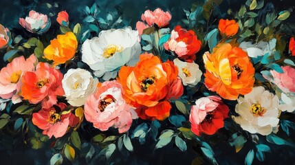 Sticker - Vibrant floral oil painting, dark background, home decor