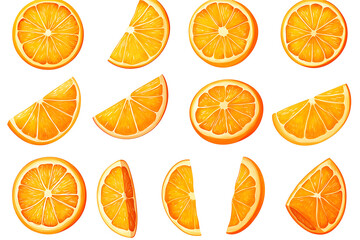 Sticker - Set of orange slices cut in half Isolated on white background PNG.AI GENERATED