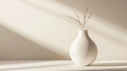 Wall Mural - Cream Vase with Dry Branch in Sunlight