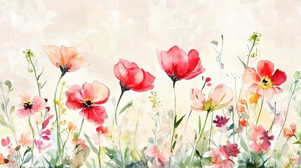 Wall Mural - Assorted Spring Flowers Watercolor Illustration on a Soft Background