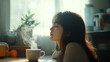 © shiro - コーヒーカップから出る湯気を嗅ぐ女性