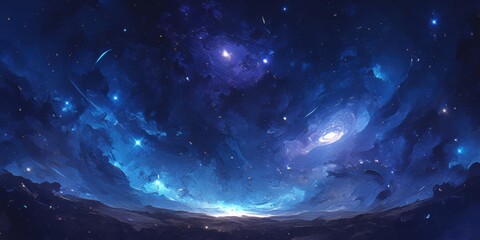 Wall Mural - Abstract cosmic background with swirling galaxies and star clusters. Emphasizing the vastness of the universe and mystery, ideal for space-themed projects and sci-fi visuals.