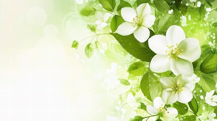 Wall Mural - Elegant Floral Background with Spring Blossom and Green Leaves