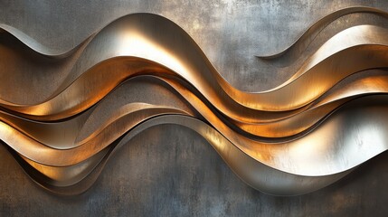Wall Mural - abstract flowing golden and silver ribbons against a textured background