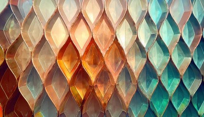 Leinwandbilder - abstract textured glass pattern in warm and cool tones, decorative geometric design with leaf shaped elements

