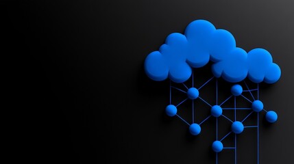 Wall Mural - blue cloud with geometric network design on dark background