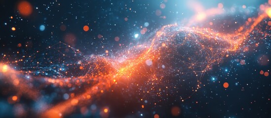 Wall Mural - abstract digital wave of glowing particles and lines in a futuristic technology background