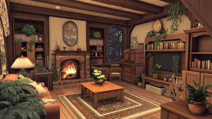 Wall Mural - A cozy living room in a charming country house. 