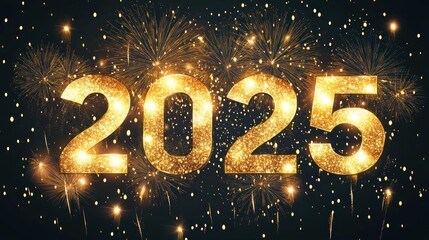 Wall Mural - Glittering 2025 New Year fireworks celebration background