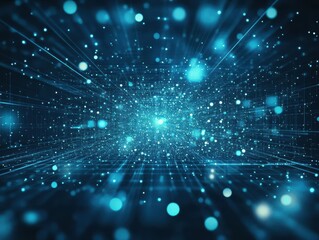 Aufkleber - Abstract technology background with blue lights and glowing dots on dark surface for digital design