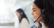 © peopleimages.com - Call center, headset and smile with woman in office for flight booking, customer support and itinerary planning. Travel agent consulting, help desk and vip program with person in tour guide agency