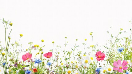 Wall Mural - Isolated Wildflower Meadow Panorama on White Background