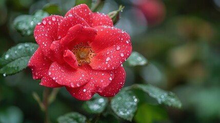 Wall Mural - Vibrant Red Rose with Dewdrops Isolated on Pristine Background