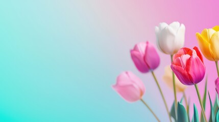 Poster - Field of tulips in vibrant colors under a gradient sky