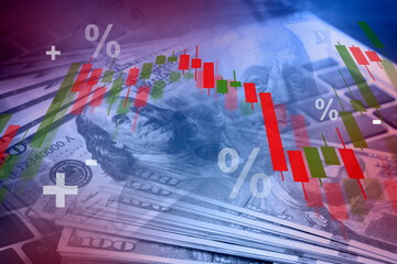 US financial inflation crisis with stock market graph , economy problem , investment analysis concept