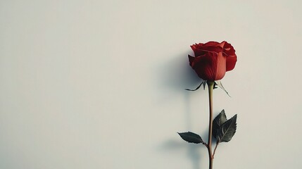 Wall Mural - Elegant Single Red Rose with Soft Petals Isolated on White Background