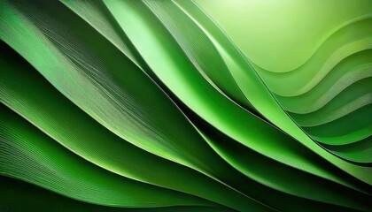 Poster - curved green paper layers forming abstract wave pattern for modern graphic design and eco-themed visual background