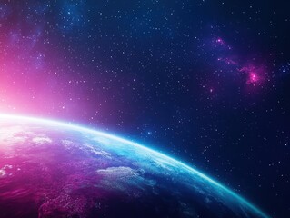 Aufkleber - Planet with bright pink glow in the middle against a dark space background