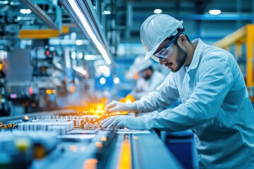 Leinwandbilder - Man working in factory on metal fabrication and manufacturing process